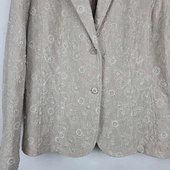Coldwater Creek Beige Floral Embroidered Linen Blend Two-Button Blazer Size XL - Picture 3 of 10